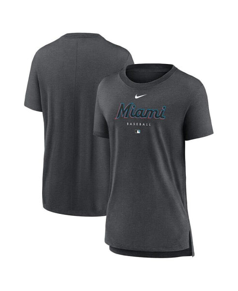 Women's Heather Charcoal Miami Marlins Authentic Collection Early Work Tri-Blend T-shirt