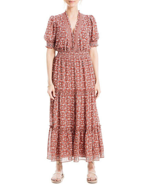 Платье Max Studio V Neck Smocked Maxi Dress.