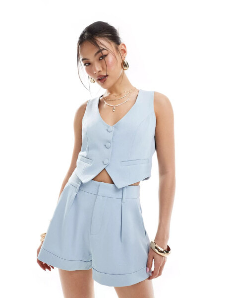 In The Style x Perrie Sian waistcoat co-ord in baby blue