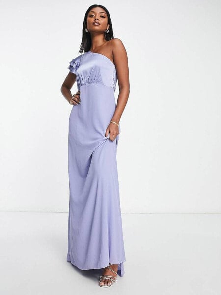 TNFC Bridesmaid one shoulder maxi dress in powder blue