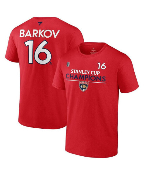 Men's Aleksander Barkov Red Florida Panthers 2024 Stanley Cup Champions Authentic Pro Name Number T-Shirt