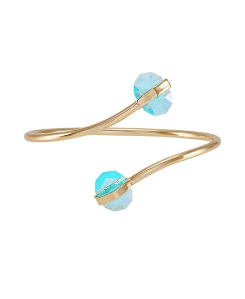 Gold-Tone Light Blue Glass Stone Open Cuff Bracelet