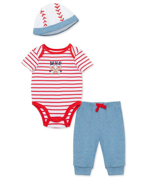 Baby Boys Baseball Bodysuit Pant Set with Hat