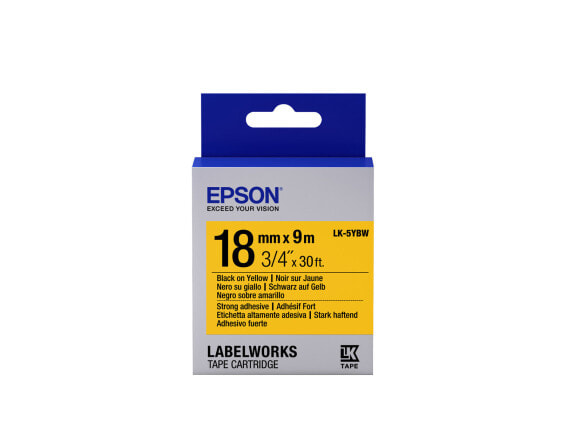 Epson Label Cartridge Strong Adhesive LK-5YBW Black/Yellow 18mm (9m) - Black on yellow - Japan - LabelWorks LW-1000P LabelWorks LW-400 LabelWorks LW-400VP LabelWorks LW-600P LabelWorks LW-700... - 1.8 cm - 9 m - 1 pc(s)