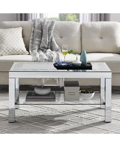 Art Deco Mirror Coffee Table: Silver Mirror Glass with Diamond Edge Frame