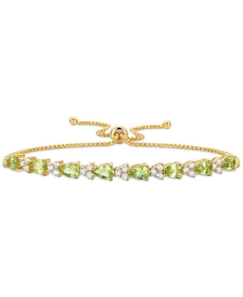 Peridot (3-1/3 ct. t.w.) & Lab-Grown White Sapphire (7/8 ct. t.w.) Bolo Bracelet in 14k Gold-Plated Sterling Silver