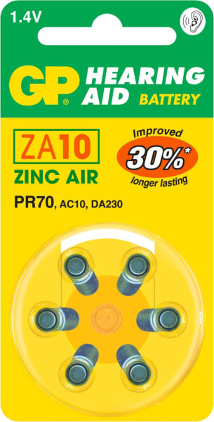 GP Battery Hearing Aid ZA10 - Single-use battery - PR70 - Zinc-Air - 1.4 V - 6 pc(s) - 3.6 mm