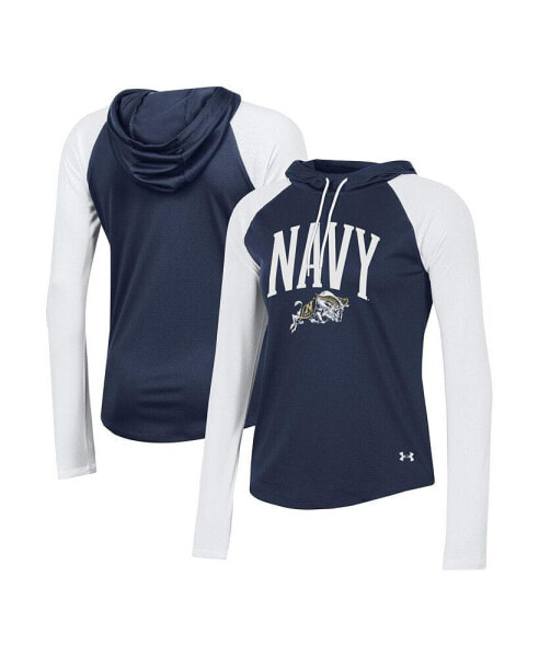 Women's Navy Navy Midshipmen Gameday Mesh Performance Raglan Hooded Long Sleeve T-shirt