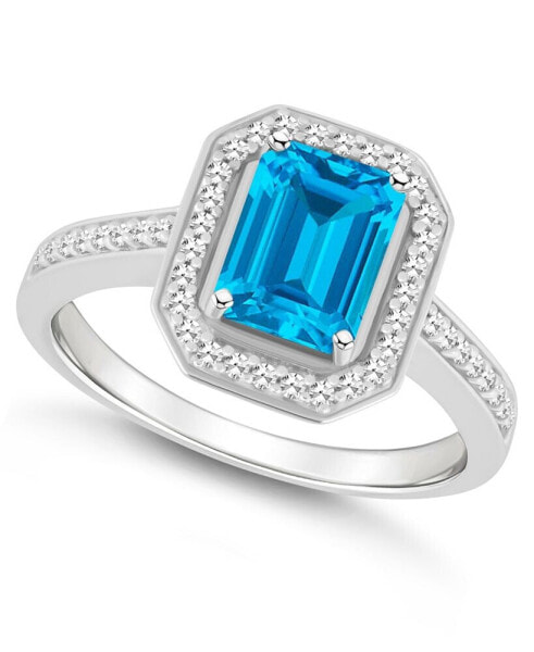 Blue Topaz (2 ct. t.w.) and Diamond (1/5 ct. t.w.) Halo Ring in Sterling Silver