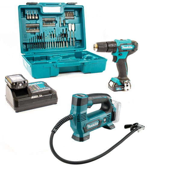 Makita Kompressor 12V MP100DZ + Schlagbohrschr. HP333DSAX1 2x 2,0Ah|Lader|Koffer