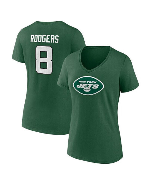 Women's Aaron Rodgers Green New York Jets Icon Name and Number V-Neck T-shirt