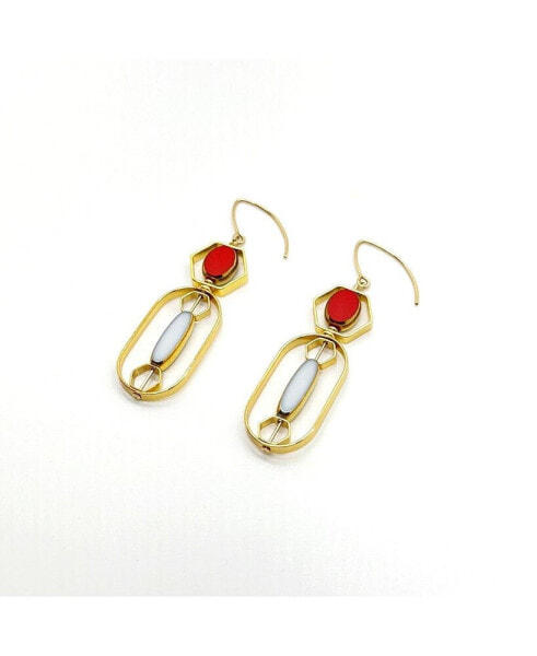 Red and White Art Deco Earrings