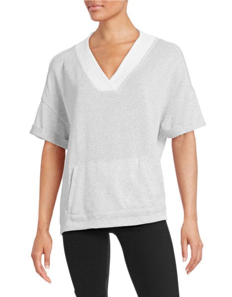 Tommy Hilfiger Women's Short Sleeve V Neck Top Gray White XS