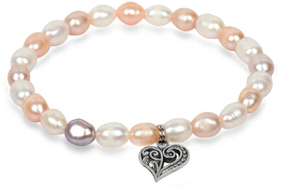Delicate bracelet made of real pearls with metallic Heart JL0293