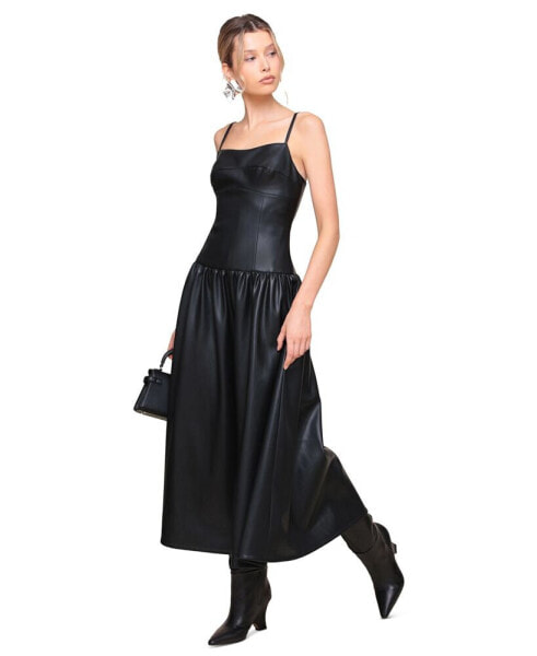 Women's Faux-Leather Drop-Waist Maxi Dress