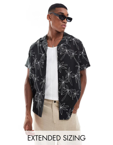 ASOS DESIGN relaxed revere beachy shirt with palm tree print in black