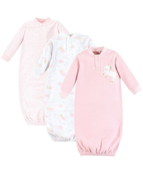 Baby Boys Fleece Gown 3pk, Unicorn, 0-6 Months