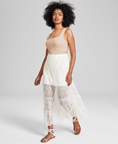 Women's Pull-On Tiered Lace Maxi Skirt, Created for Macy's