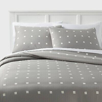 Full/Queen Printed Easy Care Duvet Cover and Sham Set Light Gray/White Dot -