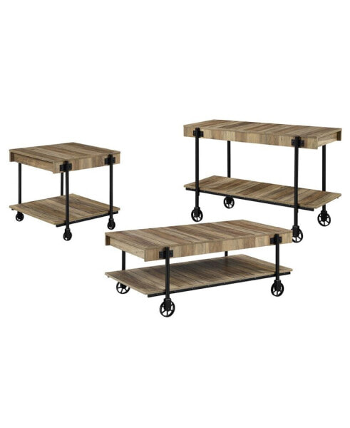Luther 3 Piece Steel Industrial Coffee End Table Set