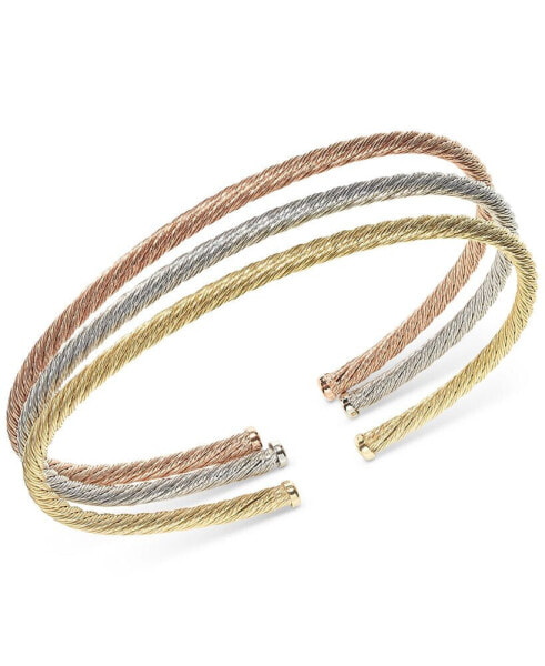 3-Pc. Set Twisted Cable Cuff Bracelets in 14k Tricolor Gold-Plated Sterling Silver