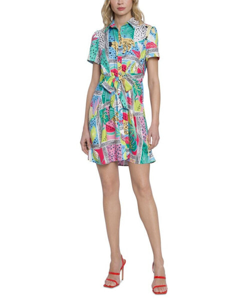 Women's Printed Tie-Waist Shirt Dress