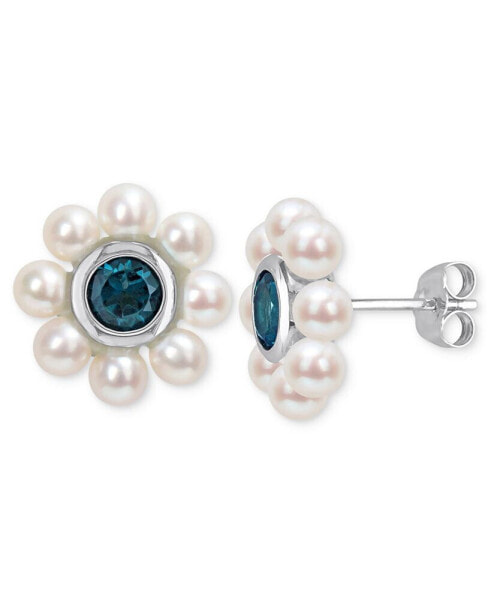 Серьги Macy's Rhodolite Garnet & Pearl Flower Stud