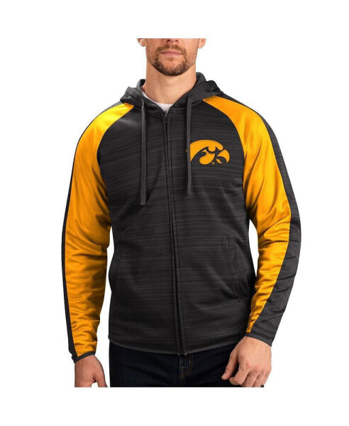 Men's Black Iowa Hawkeyes Neutral Zone Raglan Full-Zip Track Jacket Hoodie