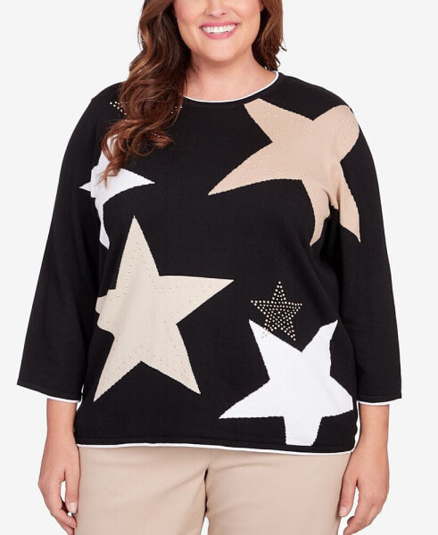 Plus Size Neutral Territory Star Patch Crew Neck Sweater