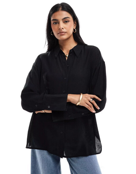 Bershka oversized crinkle shirt in black