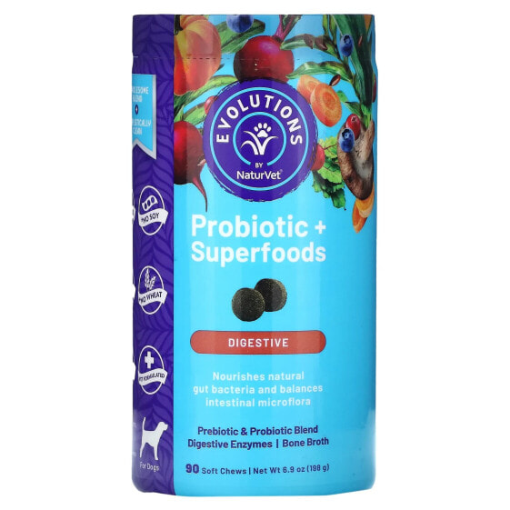 NaturVet, Пробиотики и суперпродукты, для пищеварения, для собак, 90 жевательных таблеток