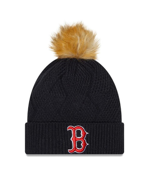 Шапка-шлем с помпоном New Era женская Boston Red Sox Navy Snowy