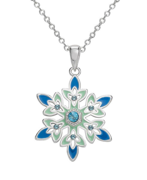 Disney frozen Silver Plated Blue Crystal Snowflake Pendant Necklace, 18"
