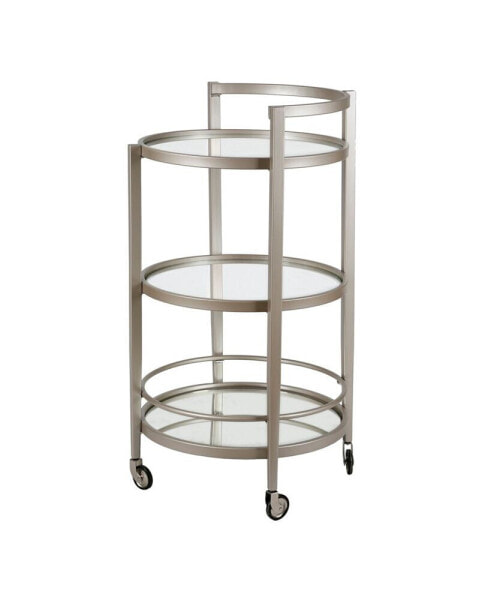 Hause Round Bar Cart with Mirrored Shelf