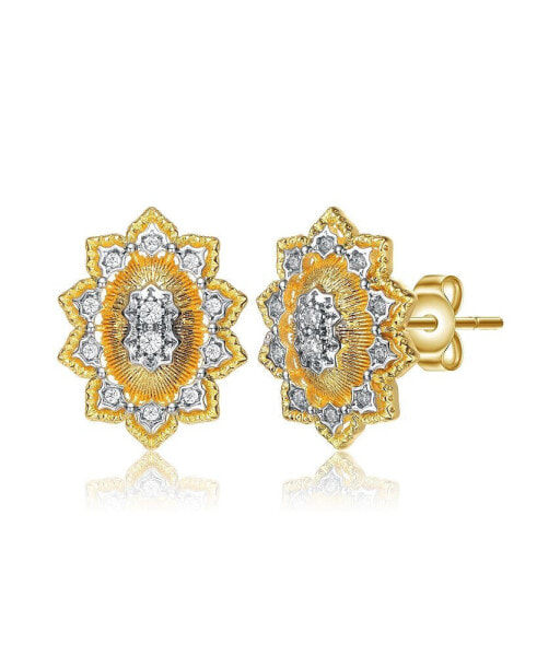 14K Gold Plated and Cubic Zirconia Floral Stud Earrings