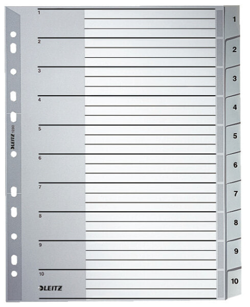 Esselte Leitz 12800000 - Numeric tab index - Cardboard - Gray - A4 - 250 g/m² - 238 mm
