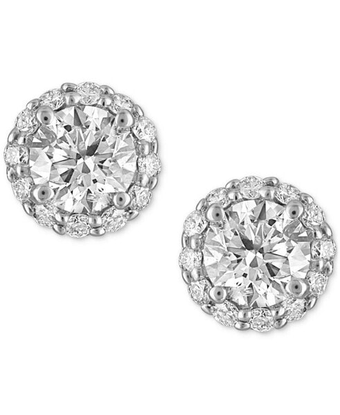 Certified Diamond Halo Stud Earrings (1 ct. t.w.) in 14k White Gold Featuring Diamonds from De Beers Code of Origin, Created for Macy's