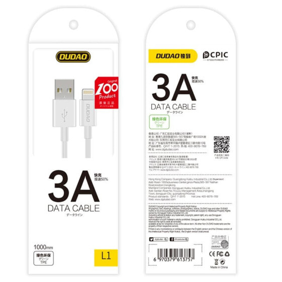 Przewód kabel do iPhone USB - Lightning 3A 1m biały