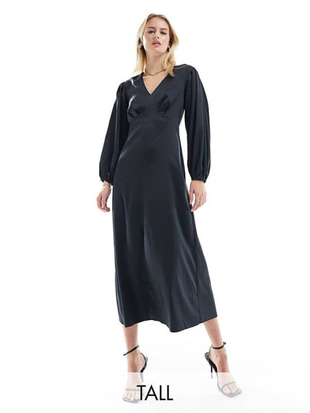 Closet London Tall balloon sleeve midaxi dress in midnight navy