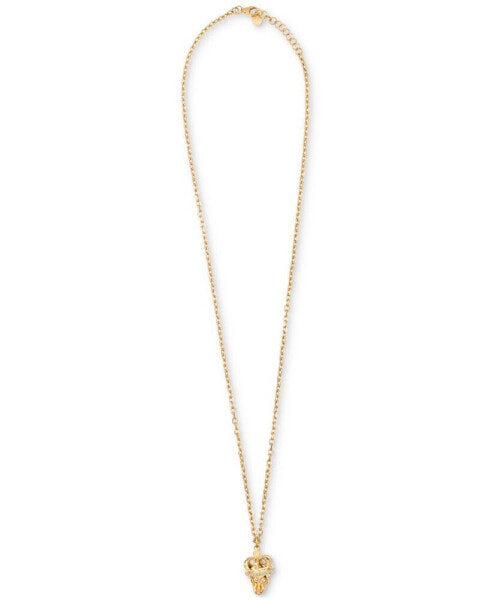 Gold-Tone IP Stainless Steel 3D Crowned $kull Cable Chain 29-1/2" Pendant Necklace