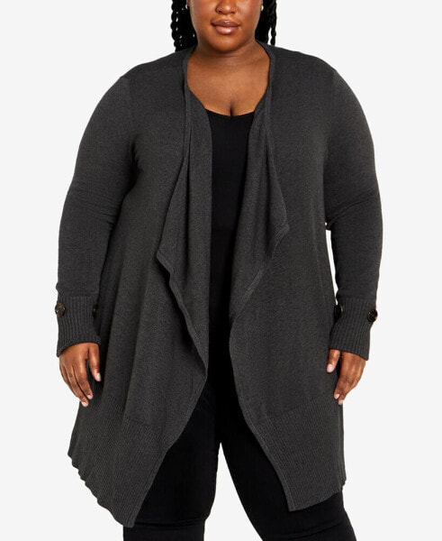 Plus Size Big Button Cuff Cardigan Sweater