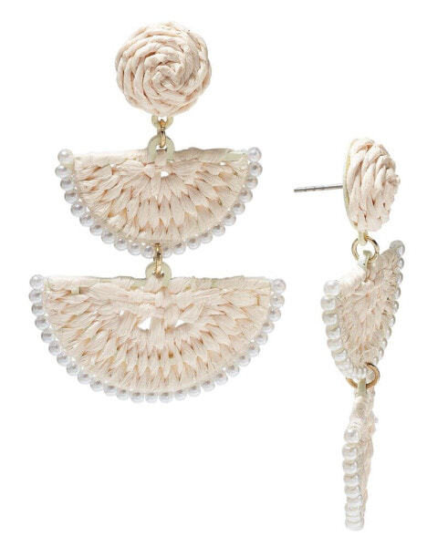 Gold-Tone Stone Bead & Woven Raffia Drop Earrings, Created for Macy's