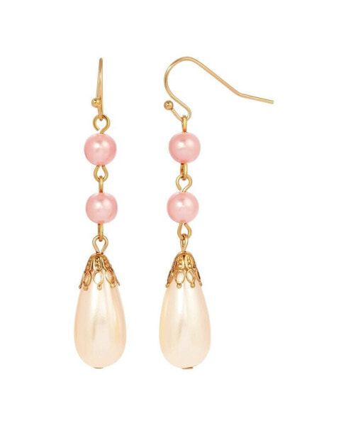 Pink and White Imitation Pearl Drop Earrings