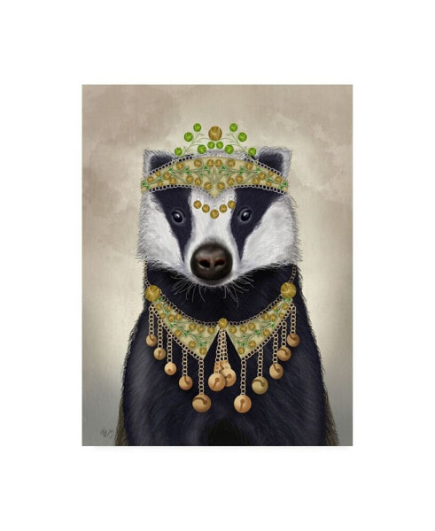 Fab Funky Badger with Tiara, Portrait Canvas Art - 27" x 33.5"