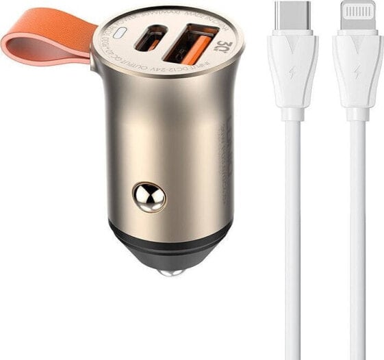 Ładowarka LDNIO Ładowarka Samochodowa Ldnio C509Q, Usb + Usb-C, 30W + Kabel Usb-C Do Lightning (Złota)