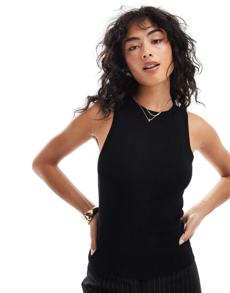 Mango high neck sleeveless vest in black