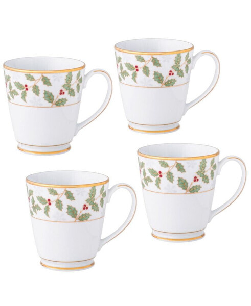 Holly Berry 12 oz Mug, Set of 4