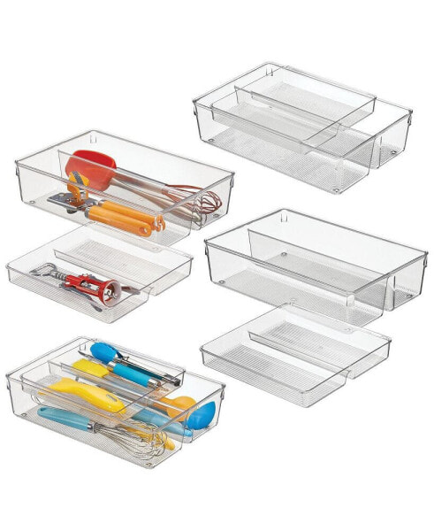 2 Piece Plastic Stackable Kitchen Drawer Organizer with Top Tray - 4 Pack