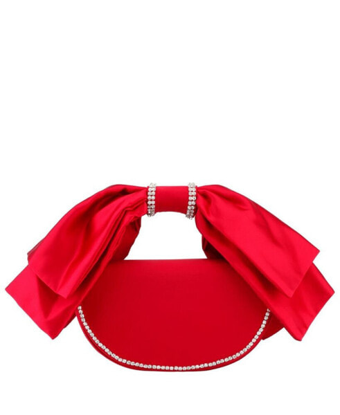 Women's Crystal Trim Satin Bow Clutch Bag