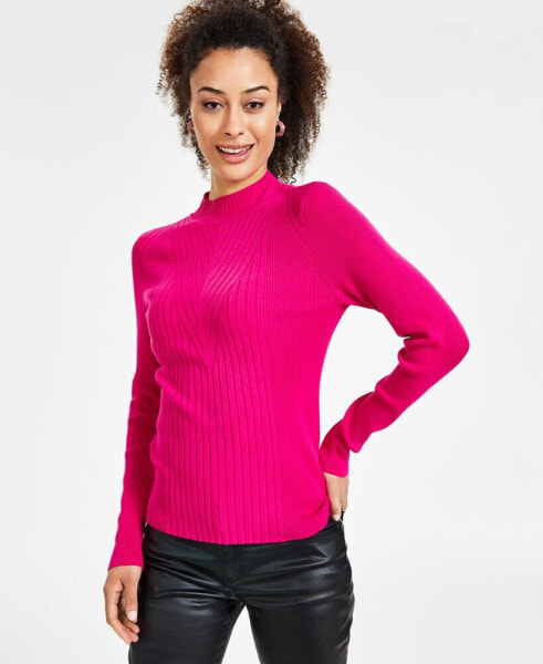 Women's Detail Ribbed Mock Neck Sweater, Created for Macy's